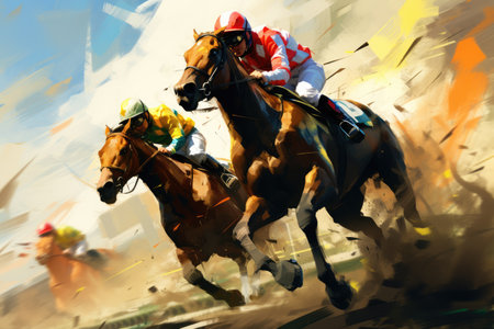 Photo watercolor sports art horse racing, Ai generatedの素材