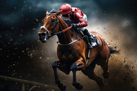 Photo watercolor sports art horse racing, cowboy with his horse running in the field, Ai generatedの素材