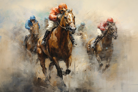 Photo watercolor sports art horse racing, Ai generatedの素材