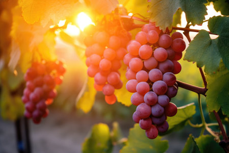 Grapes on a branch in the garden at sunset A branch with natural grapes against a blurred backgroundの素材