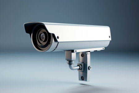 CCTV bullet cameras and CCTV surveillance cameras in Modern Office Buildings. Ai generatedの素材