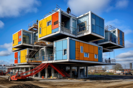 Industrialized construction of modular homes , Modern Architecture for Modular Homes. Explore Luxury Row House Design with Exquisite Exterior , AI generatedの素材