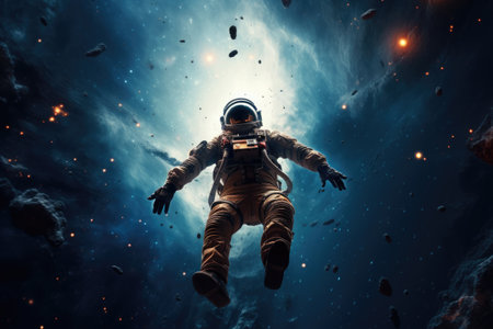 An astronaut floating in the expanse of space, Astronaut floating cosmic expanse, Ai generatedの素材