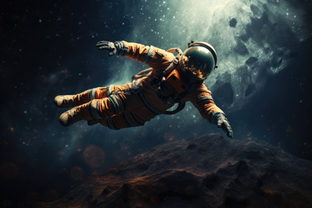 An astronaut floating in the expanse of space, A captivating image illustrating the concept of space exploration, Ai generatedの素材