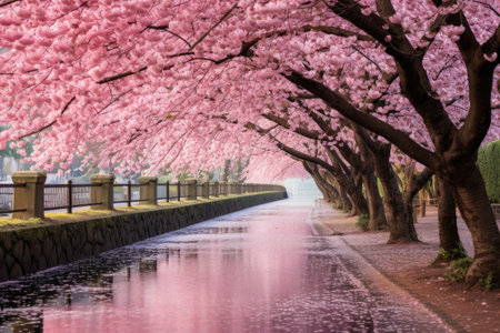 A cherry blossom scene in full bloom Ai generatedの素材