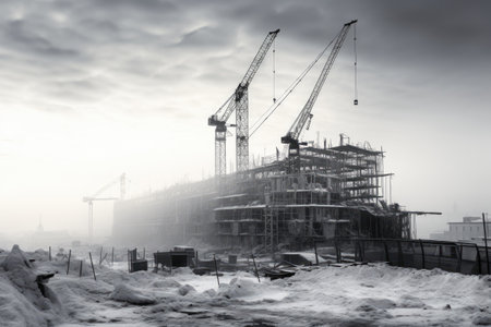 monochrome picture of a construction site, construction site in black and white AI generatedの素材