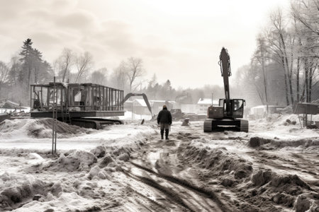 monochrome picture of a construction site, construction site in black and white AI generatedの素材