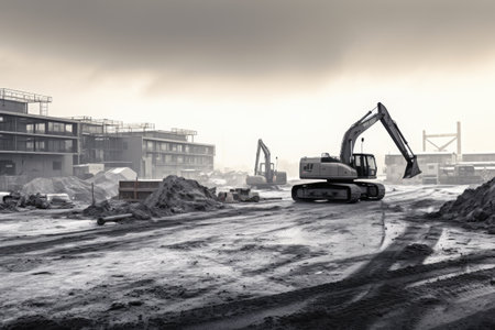 monochrome picture of a construction site, construction site in black and white AI generatedの素材