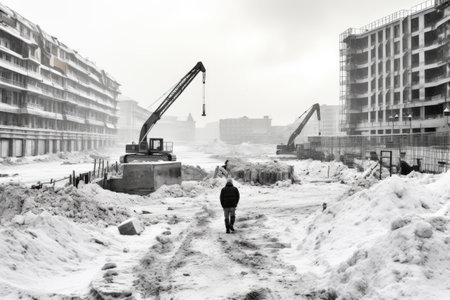 monochrome picture of a construction site, construction site in black and white AI generatedの素材