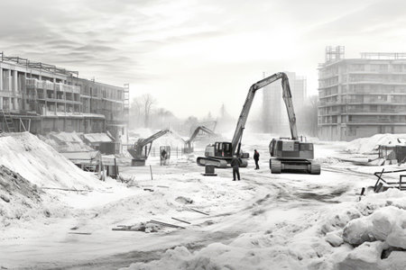 monochrome picture of a construction site, construction site in black and white AI generatedの素材