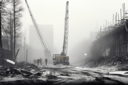 monochrome picture of a construction site, construction site in black and white AI generatedの素材
