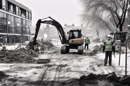 monochrome picture of a construction site, construction site in black and white AI generatedの素材