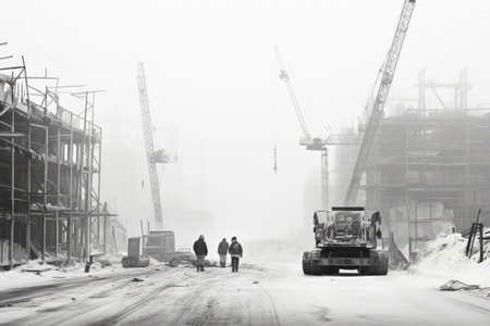 monochrome picture of a construction site, construction site in black and white AI generatedの素材