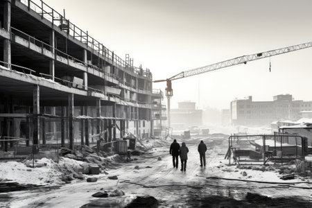 monochrome picture of a construction site, construction site in black and white AI generatedの素材