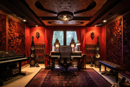 A fusion styled recording studio with eastern and western design elements, Ai generatedの素材