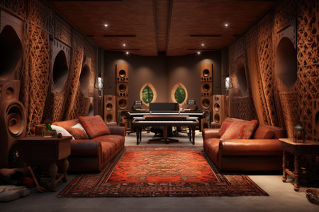 A fusion styled recording studio with eastern and western design elements, Ai generatedの素材