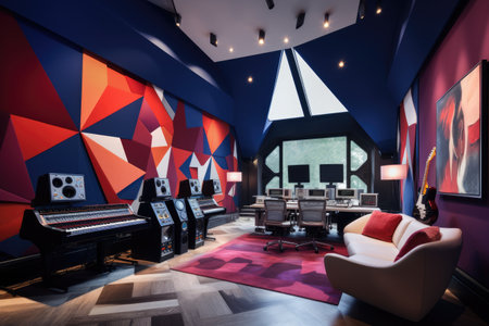 A recording studio design integrating elements of Cubism, AI generatedの素材
