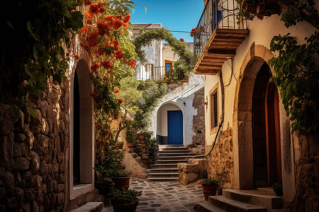 A maze of narrow streets in a Mediterranean town Ai generatedの素材