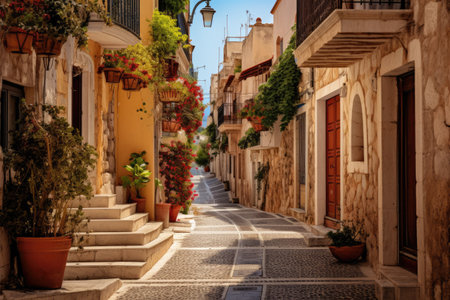 A maze of narrow streets in a Mediterranean town Ai generatedの素材