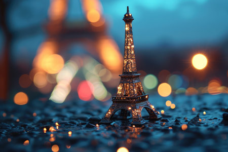 A lifelike depiction of the Eiffel Tower sparkling at night Ai generatedの素材