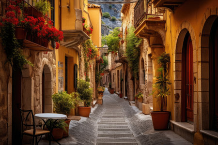 A maze of narrow streets in a Mediterranean town Ai generatedの素材
