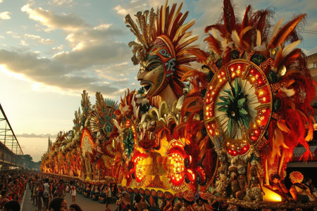 An elaborate and colorful annual carnival procession in Rio de Janeiro AI generatedの素材