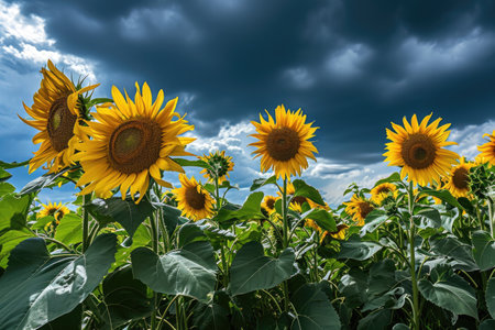 Field of blooming sunflowers, AI generatedの素材