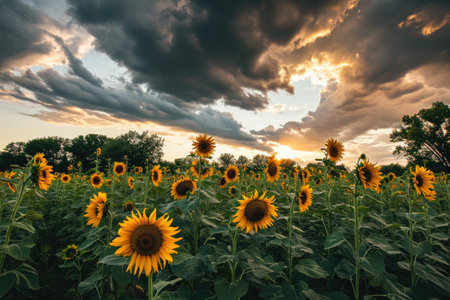 Field of blooming sunflowers, AI generatedの素材