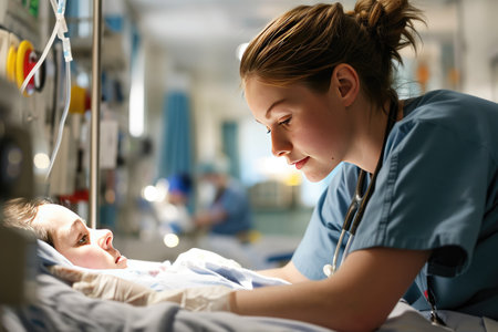 A nurse caring for a patient in a hospital AI generatedの素材