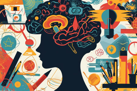 A visual illustration of a teenager's brain studying different subjects Ai generatedの素材