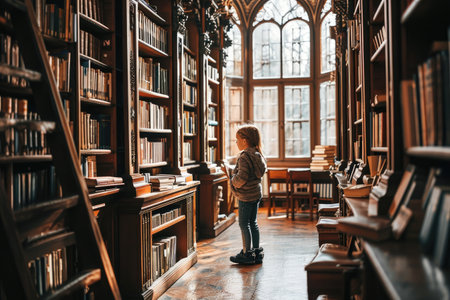 A vast library seen through a child's astonished eyes Ai generatedの素材