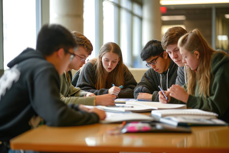 Students engrossed in a stimulating group study session Ai generatedの素材