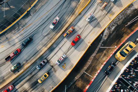 Aerial view of a car race Ai generatedの素材