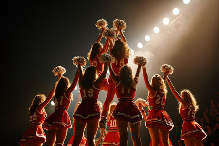 Cheerleaders in a high-spirited pyramid formation AI generatedの素材