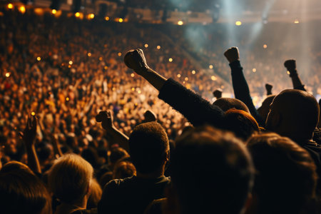 Crowded stadium cheering at a boxing match AI generatedの素材