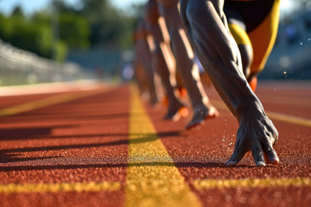 Dramatic finish of a 100 meters sprint race Ai generatedの素材