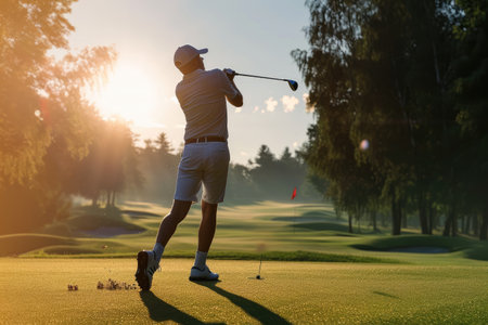 Golf player taking the perfect swing AI generatedの素材