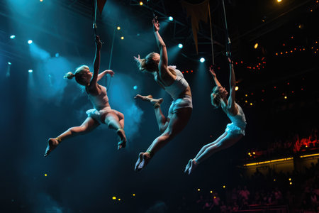 Gymnasts mid-air during a performance AI generatedの素材