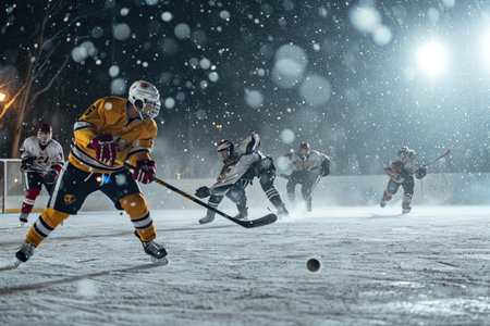 Hockey players in an action-paced match Ai generatedの素材