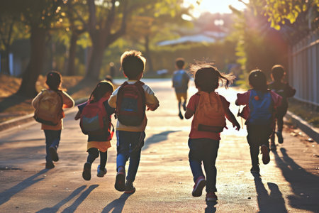 kids running school, students attending school education Ai generatedの素材