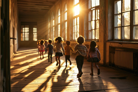 kids running school, students attending school education Ai generatedの素材