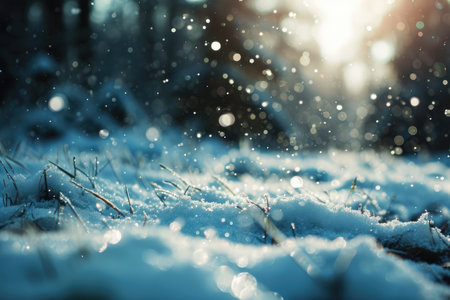 Snow blurred background Snow falling in the air with a blue sky in the background Ai generatedの素材