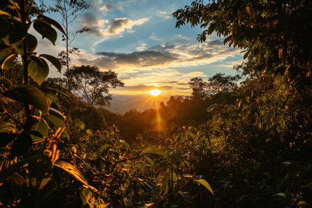 View of nature landscape sunset, view of sun on sky with nature landscape Ai generatedの素材