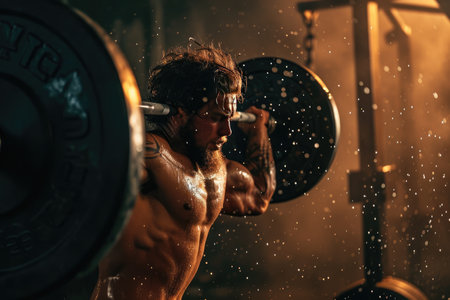 Weightlifter straining to lift a heavy barbell AI generatedの素材