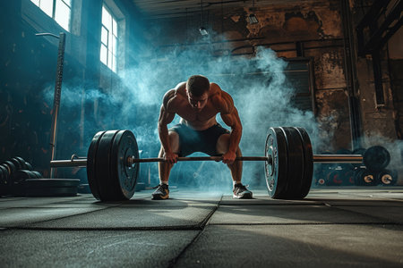 Weightlifter straining to lift a heavy barbell AI generatedの素材