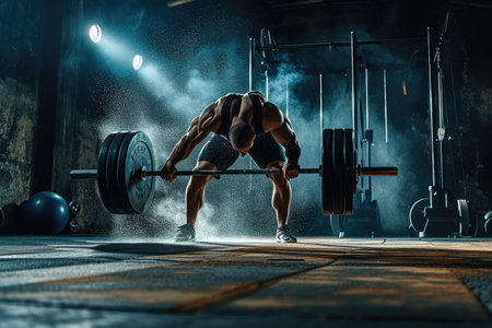 Weightlifter straining to lift a heavy barbell AI generatedの素材
