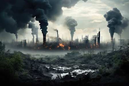 Factory is showing smoke coming out of it vector style Ai generatedの素材