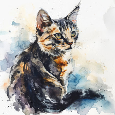 Cat watercolor on a white background, AI generatedの素材