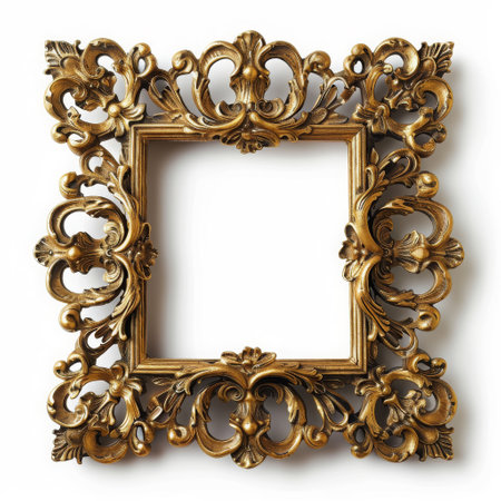 Vintage Golden and wooden frame, Decorative elegant luxury frame design on a white background Ai generatedの素材