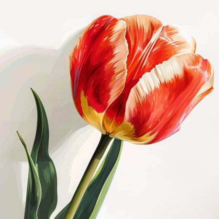 Tulip illustration on a white background, white pink tulip field isolated on white background Ai generatedの素材